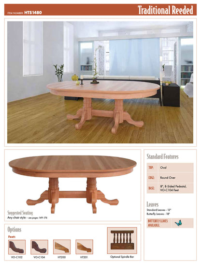 Traditional Reeded Double Pedestal Table