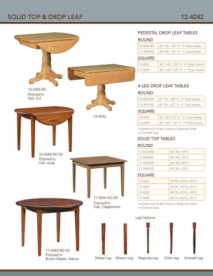 Solid Top & Drop Leaf 42" Square Drop-Leaf Table