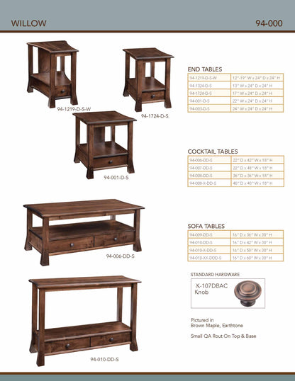 Willow Wedge End Table – 19"W