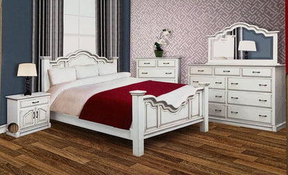 Cherry From The Heart Bedroom Set in White Rub Through Finish
