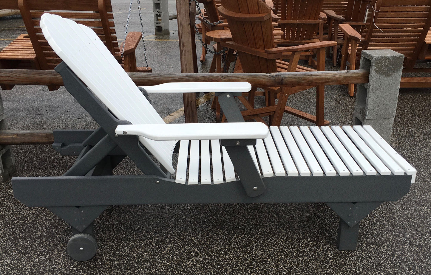 Poly Adirondack Chaise Lounge in White on Dark Gray