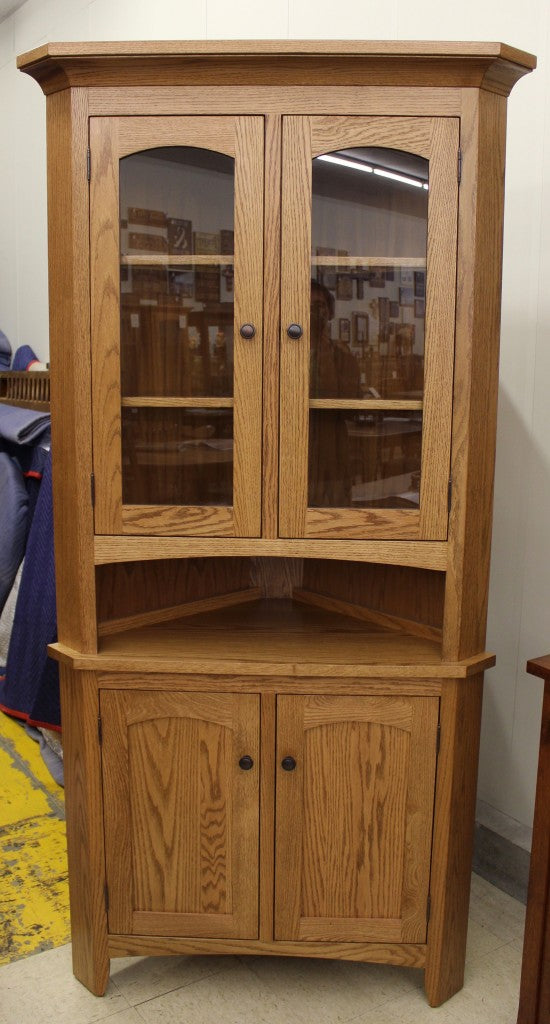 30" Vienna Corner Hutch with Three Pane Glass Doors