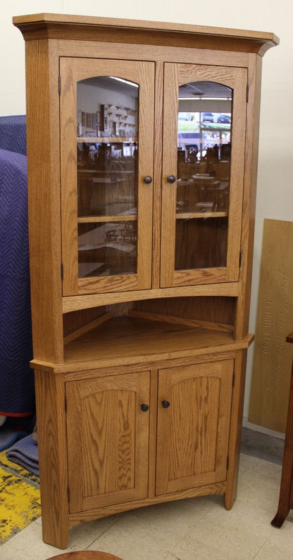 30" Vienna Corner Hutch with Three Pane Glass Doors