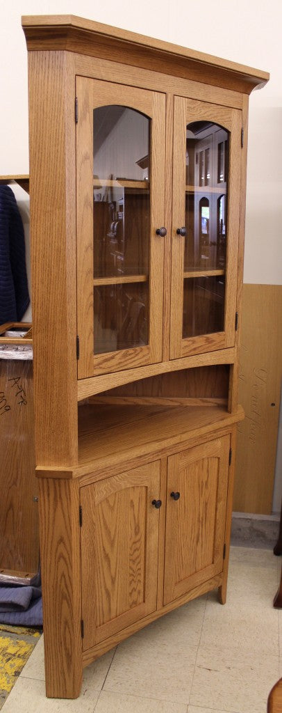 30" Vienna Corner Hutch with Three Pane Glass Doors