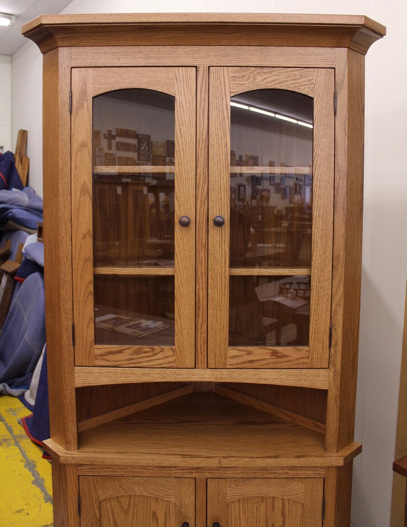 30" Vienna Corner Hutch with Three Pane Glass Doors