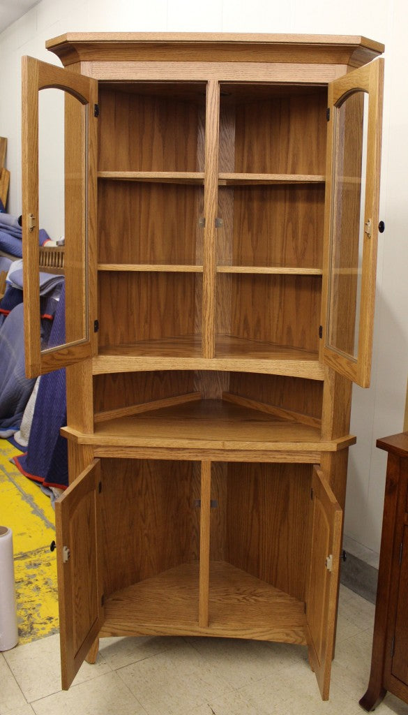 30" Vienna Corner Hutch with Three Pane Glass Doors