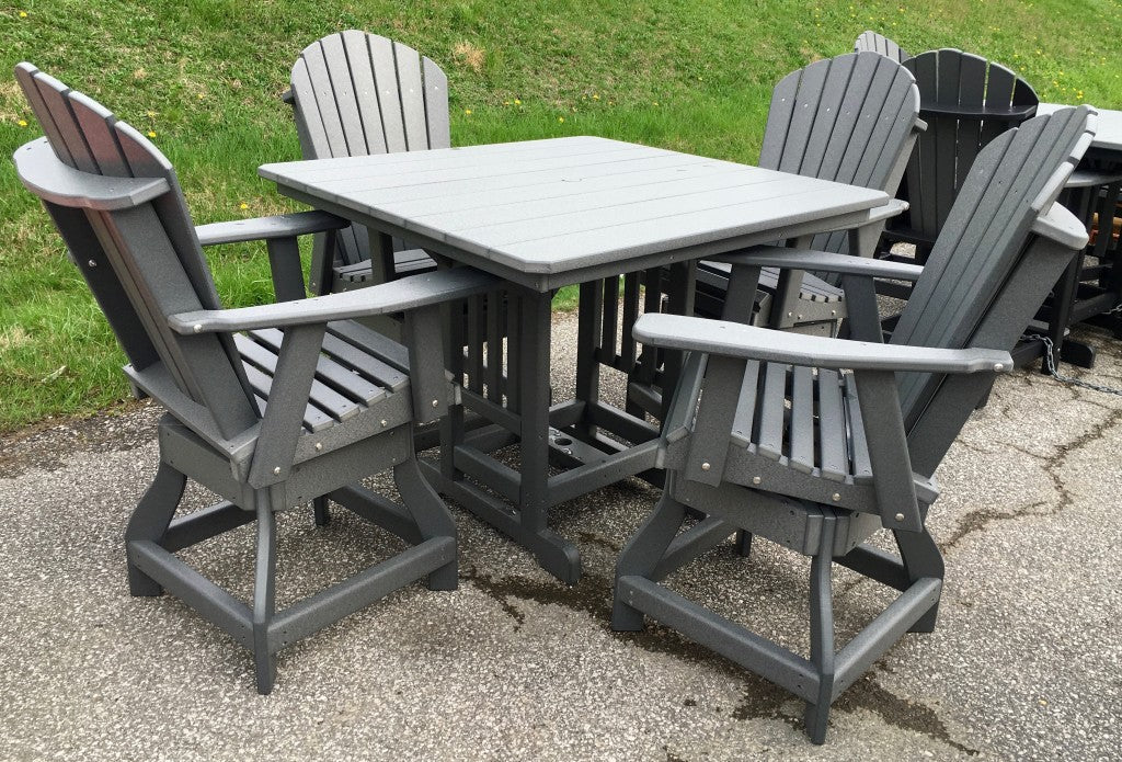 Poly 44″ Square Counter Height Table and Adirondack Swivel Bar Stool Set