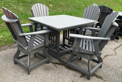 Poly 44″ Square Counter Height Table and Adirondack Swivel Bar Stool Set