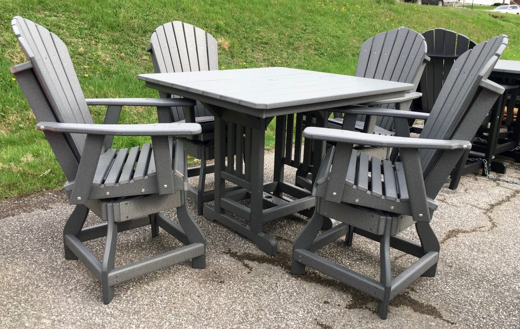 Poly 44″ Square Counter Height Table and Adirondack Swivel Bar Stool Set