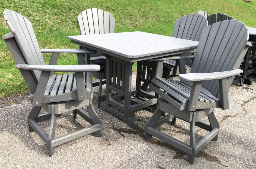 Poly 44″ Square Counter Height Table and Adirondack Swivel Bar Stool Set