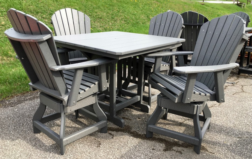 Poly 44″ Square Counter Height Table and Adirondack Swivel Bar Stool Set