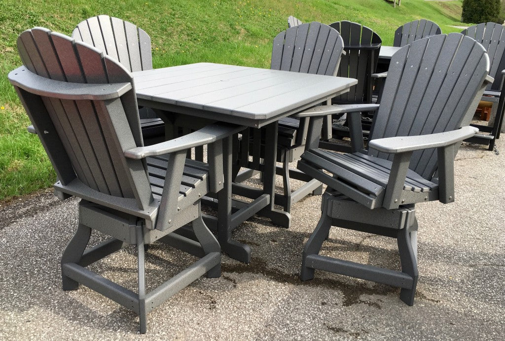 Poly 44″ Square Counter Height Table and Adirondack Swivel Bar Stool Set
