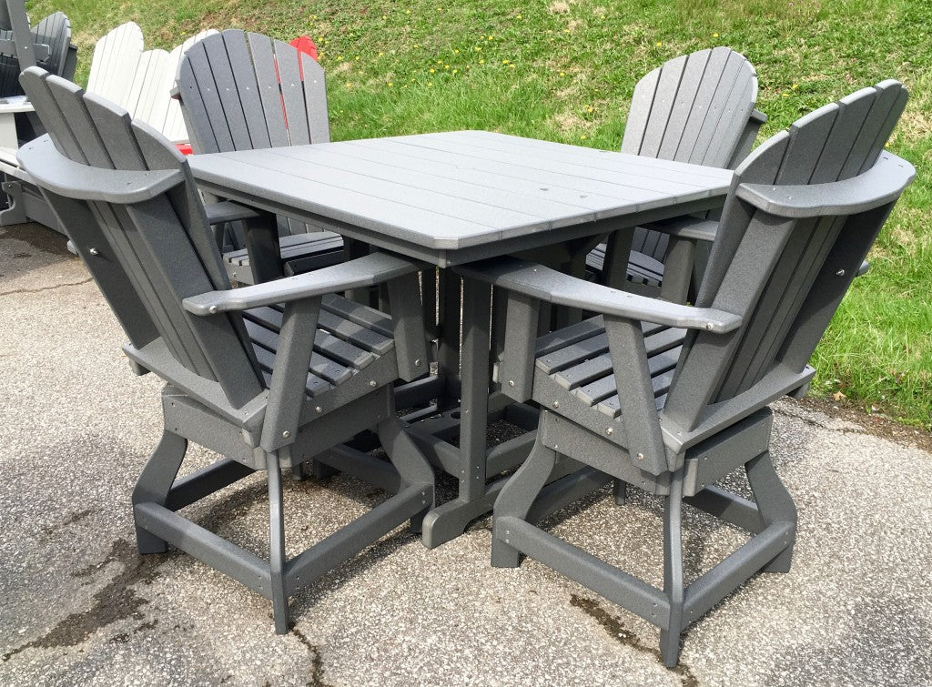 Poly 44″ Square Counter Height Table and Adirondack Swivel Bar Stool Set