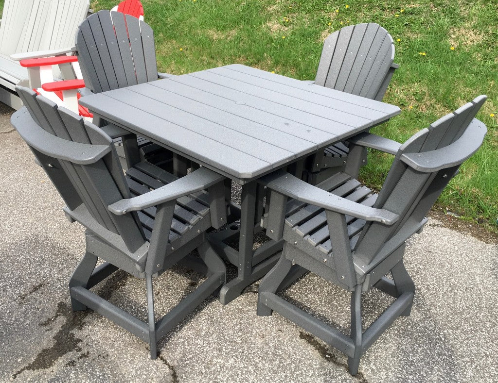 Poly 44″ Square Counter Height Table and Adirondack Swivel Bar Stool Set