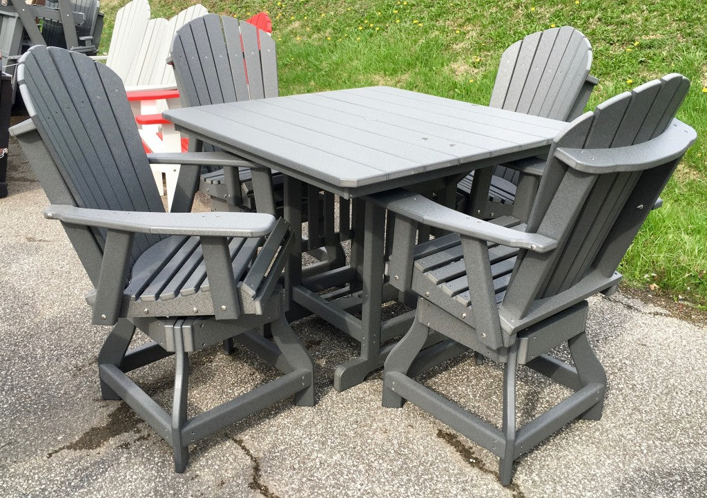 Poly 44″ Square Counter Height Table and Adirondack Swivel Bar Stool Set
