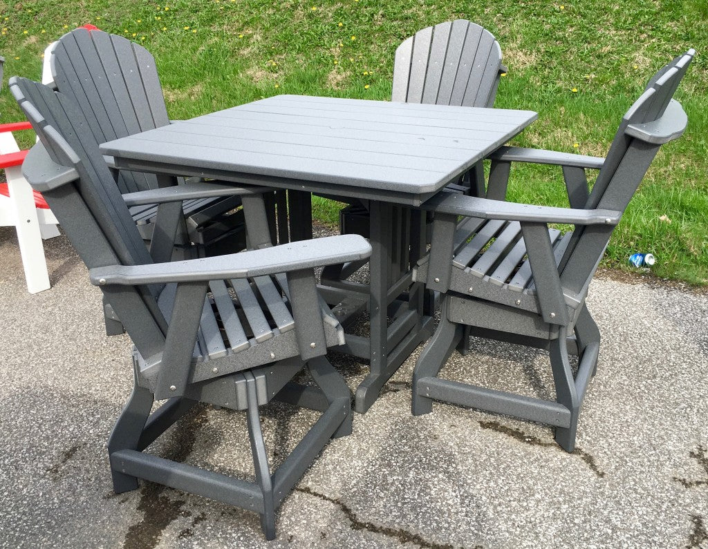 Poly 44″ Square Counter Height Table and Adirondack Swivel Bar Stool Set