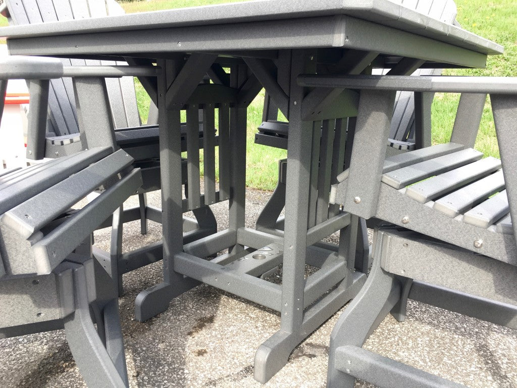 Poly 44″ Square Counter Height Table and Adirondack Swivel Bar Stool Set