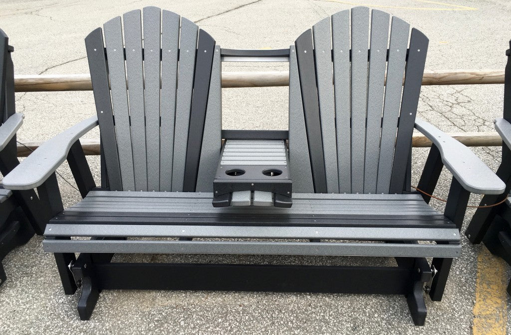 Poly 5′ Adirondack Glider with Fold Down in Dark Gray on Black