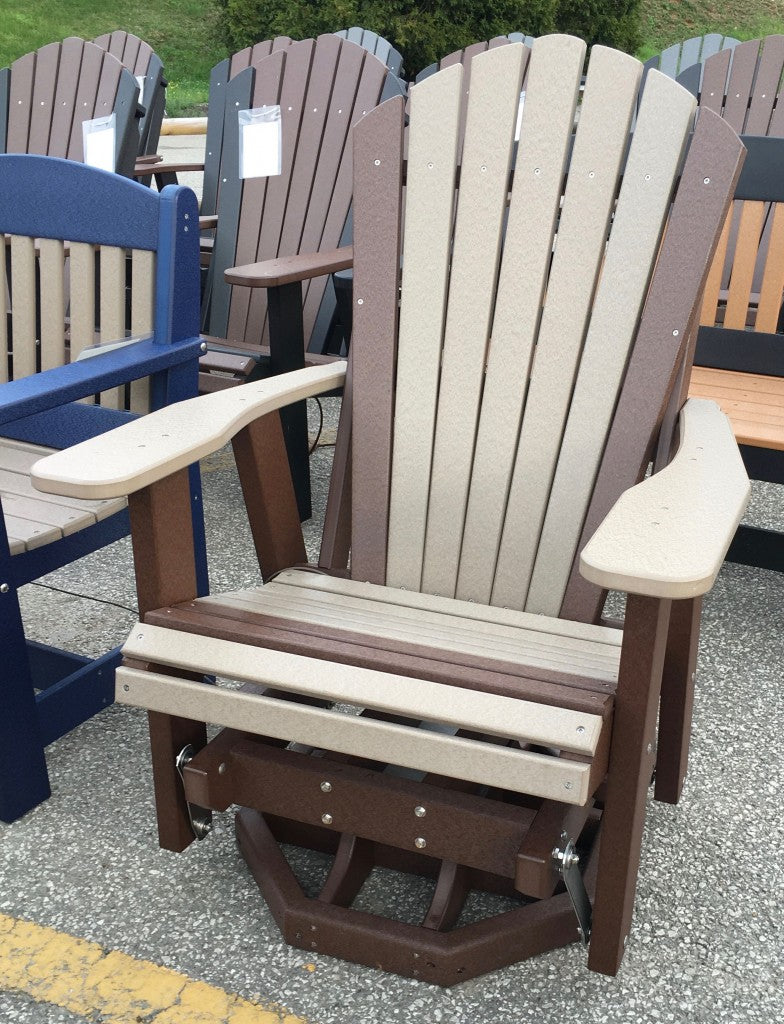 Poly 2′ Adirondack Swivel Glider in Weathered Wood on Tudor Brown