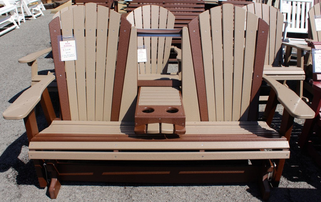 Poly 5′ Adirondack Glider with Fold Down in Weathered Wood on Tudor Brown