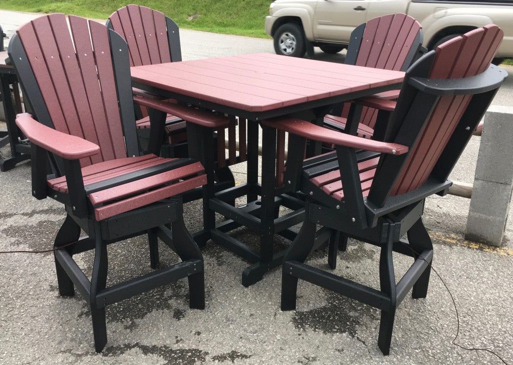 Poly 44″ Square Bar Height Table and Adirondack Swivel Bar Stool Set