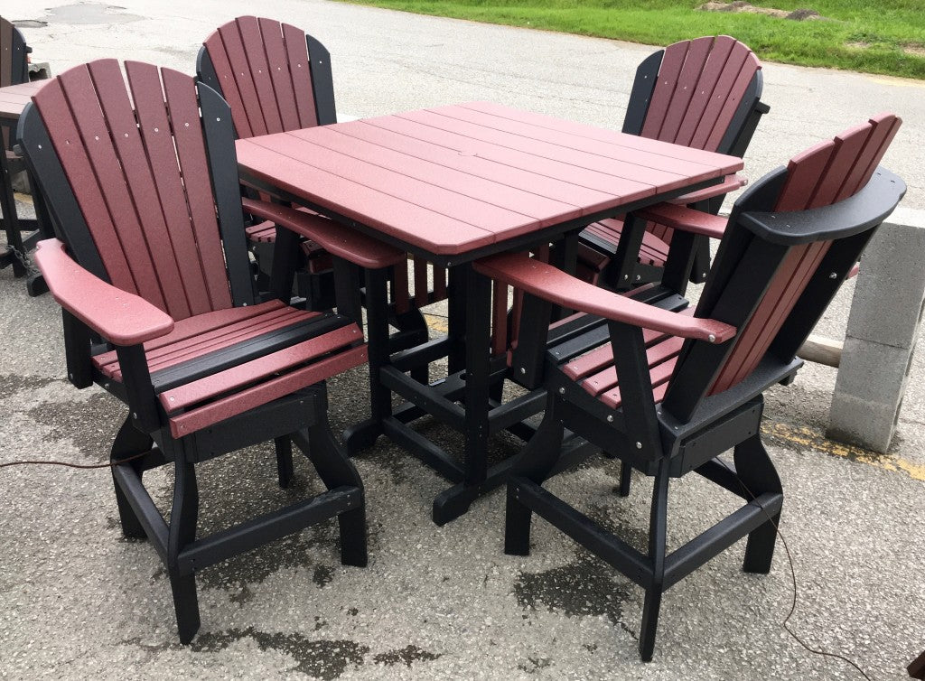 Poly 44″ Square Bar Height Table and Adirondack Swivel Bar Stool Set