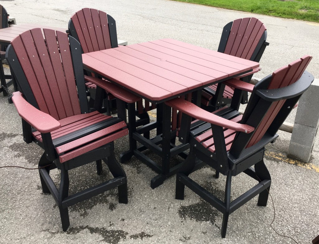 Poly 44″ Square Bar Height Table and Adirondack Swivel Bar Stool Set