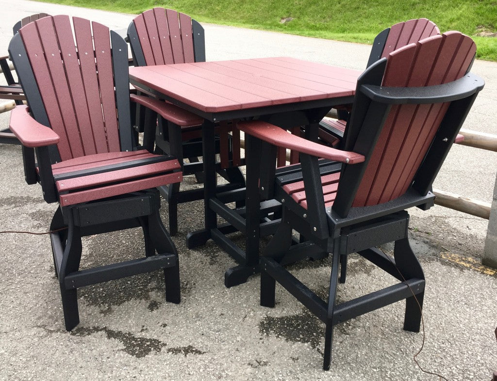 Poly 44″ Square Bar Height Table and Adirondack Swivel Bar Stool Set
