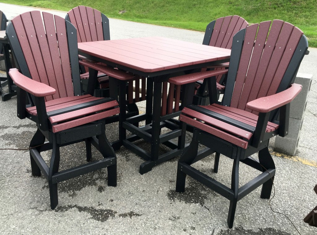 Poly 44″ Square Bar Height Table and Adirondack Swivel Bar Stool Set