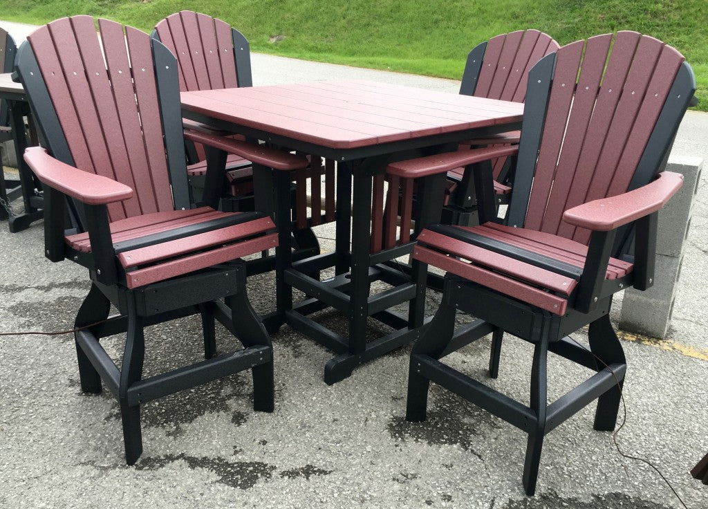 Poly 44″ Square Bar Height Table and Adirondack Swivel Bar Stool Set