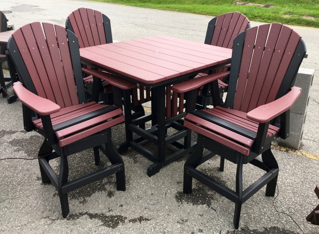 Poly 44″ Square Bar Height Table and Adirondack Swivel Bar Stool Set