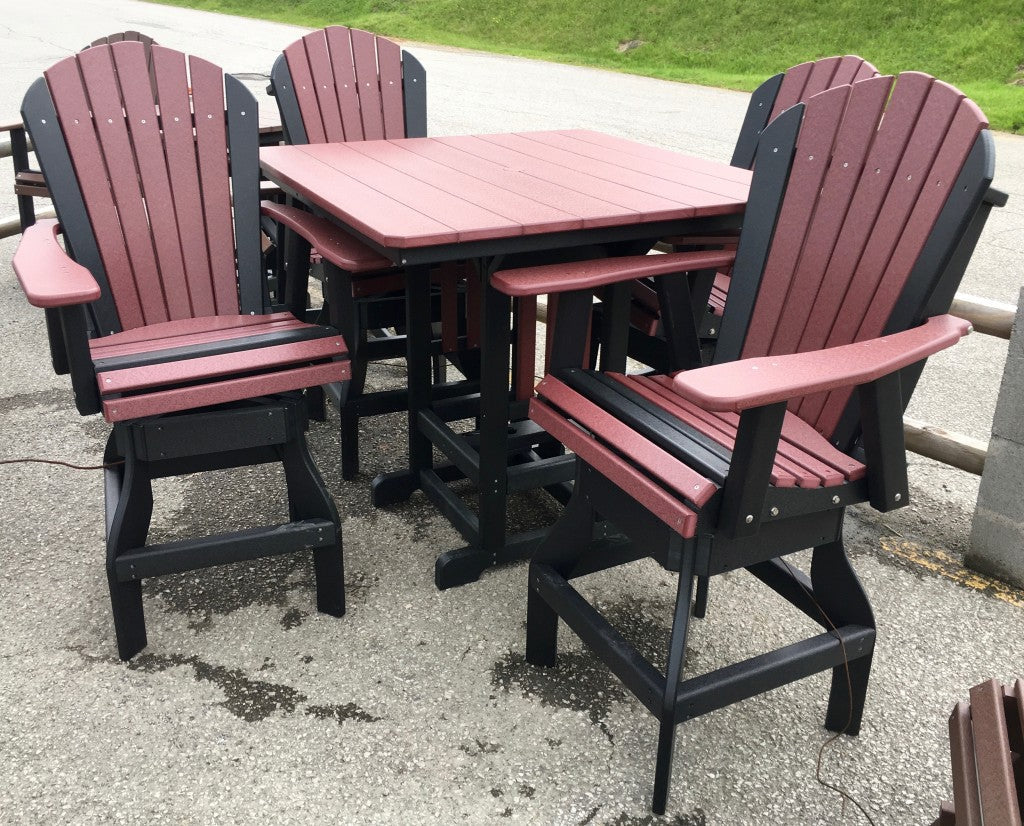Poly 44″ Square Bar Height Table and Adirondack Swivel Bar Stool Set