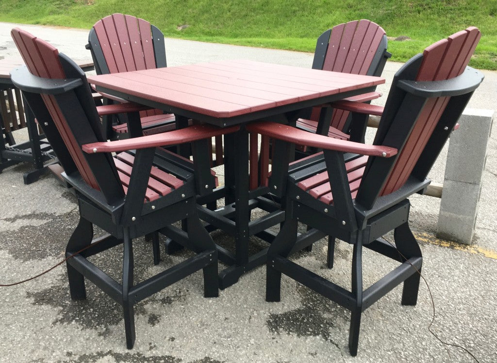 Poly 44″ Square Bar Height Table and Adirondack Swivel Bar Stool Set