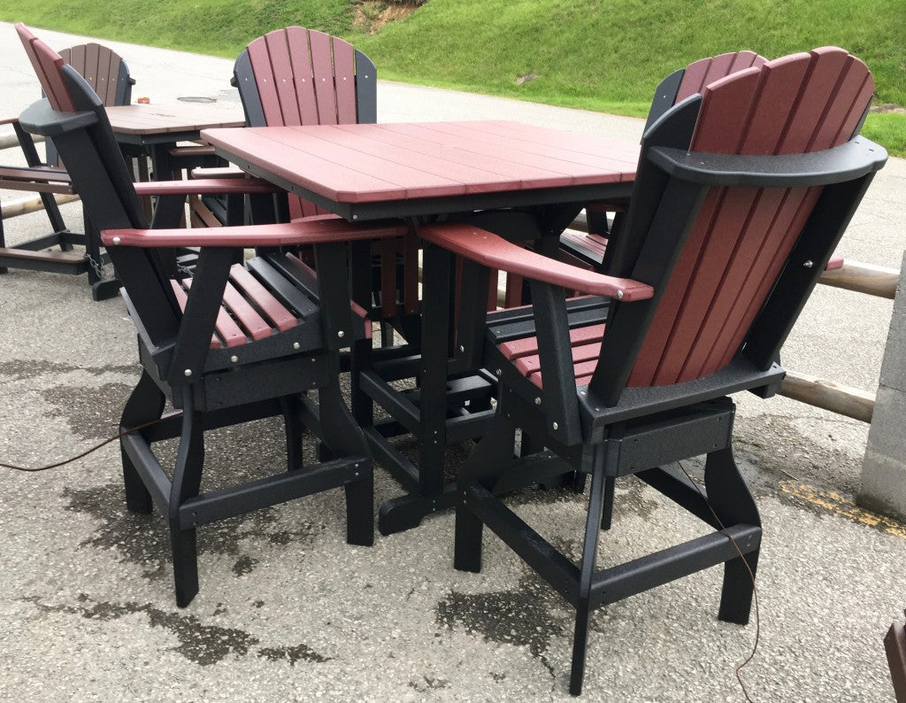 Poly 44″ Square Bar Height Table and Adirondack Swivel Bar Stool Set