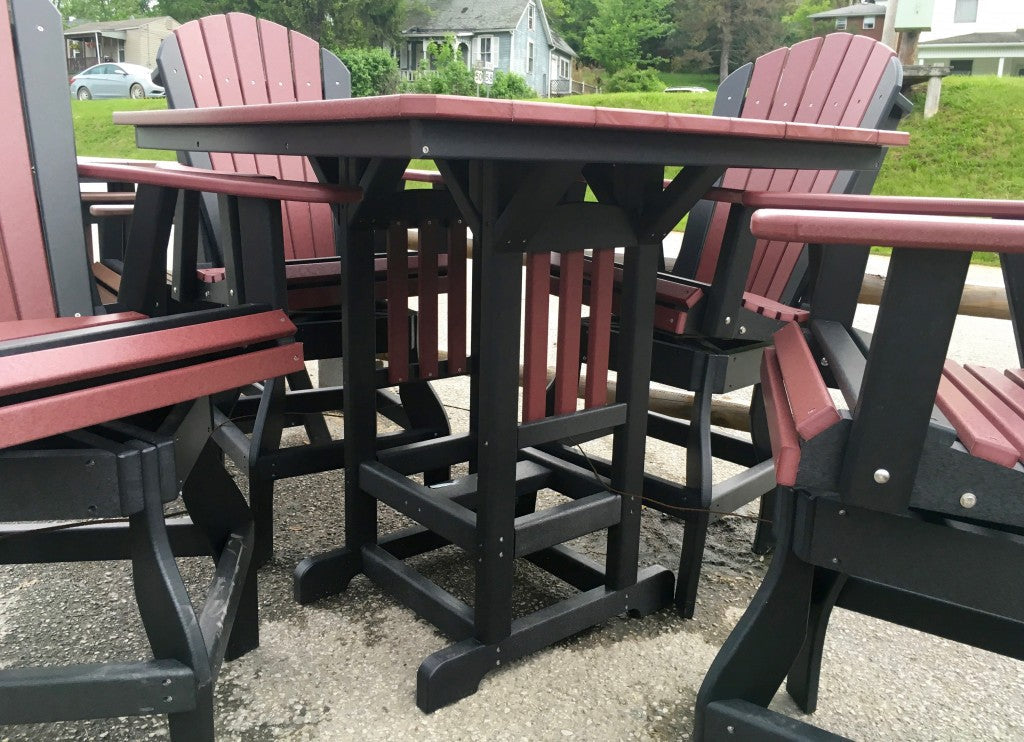 Poly 44″ Square Bar Height Table and Adirondack Swivel Bar Stool Set