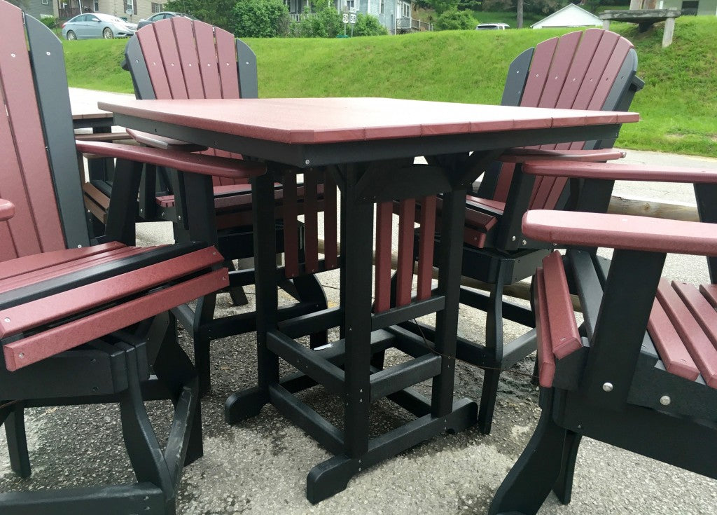 Poly 44″ Square Bar Height Table and Adirondack Swivel Bar Stool Set