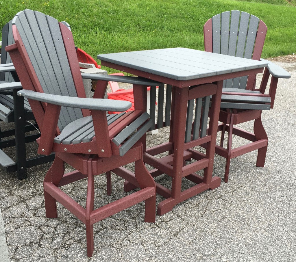 Poly 33″ Square Bar Height Table and Adirondack Swivel Bar Stool Set