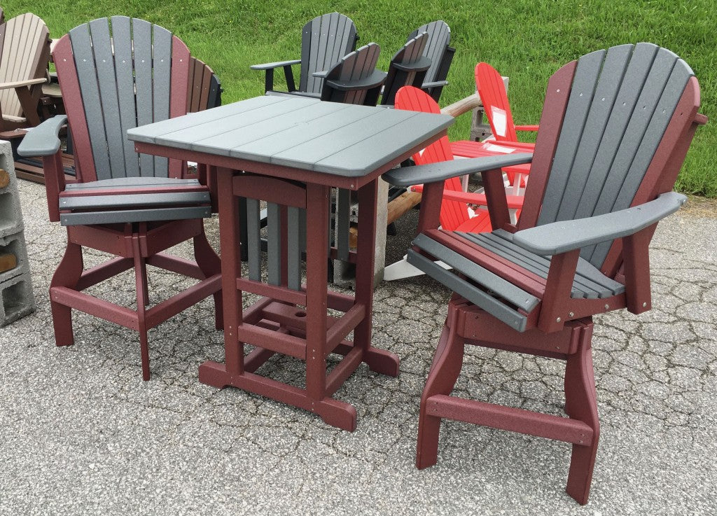 Poly 33″ Square Bar Height Table and Adirondack Swivel Bar Stool Set