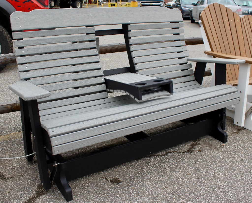 Poly Deluxe 5′ High Back Glider with Fold Down in Driftwood Gray on Black