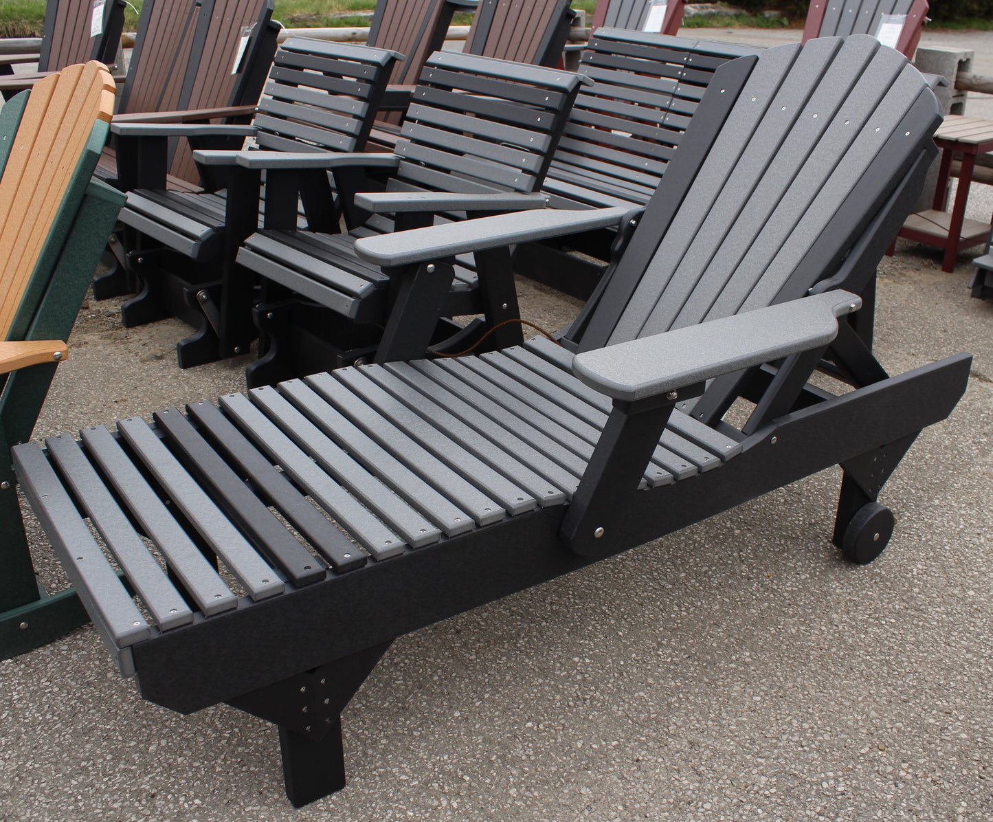 Poly Adirondack Chaise Lounge in Dark Gray on Black