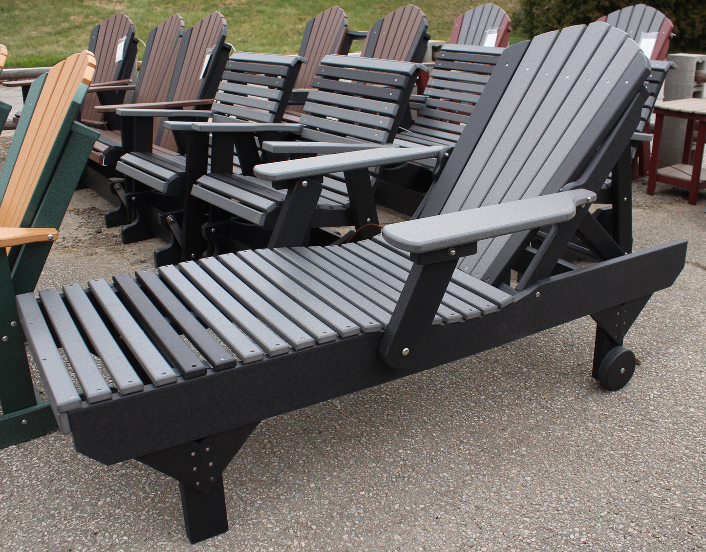 Poly Adirondack Chaise Lounge in Dark Gray on Black