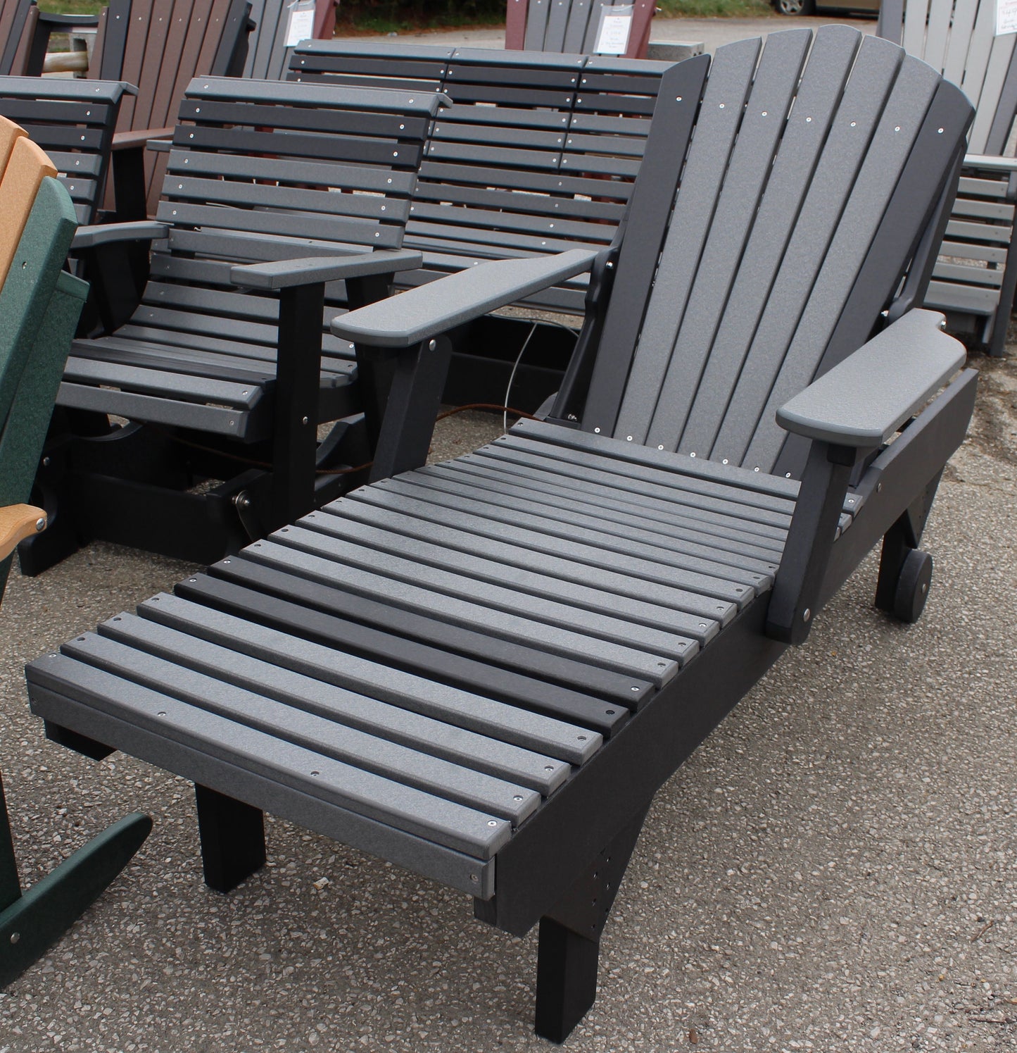 Poly Adirondack Chaise Lounge in Dark Gray on Black