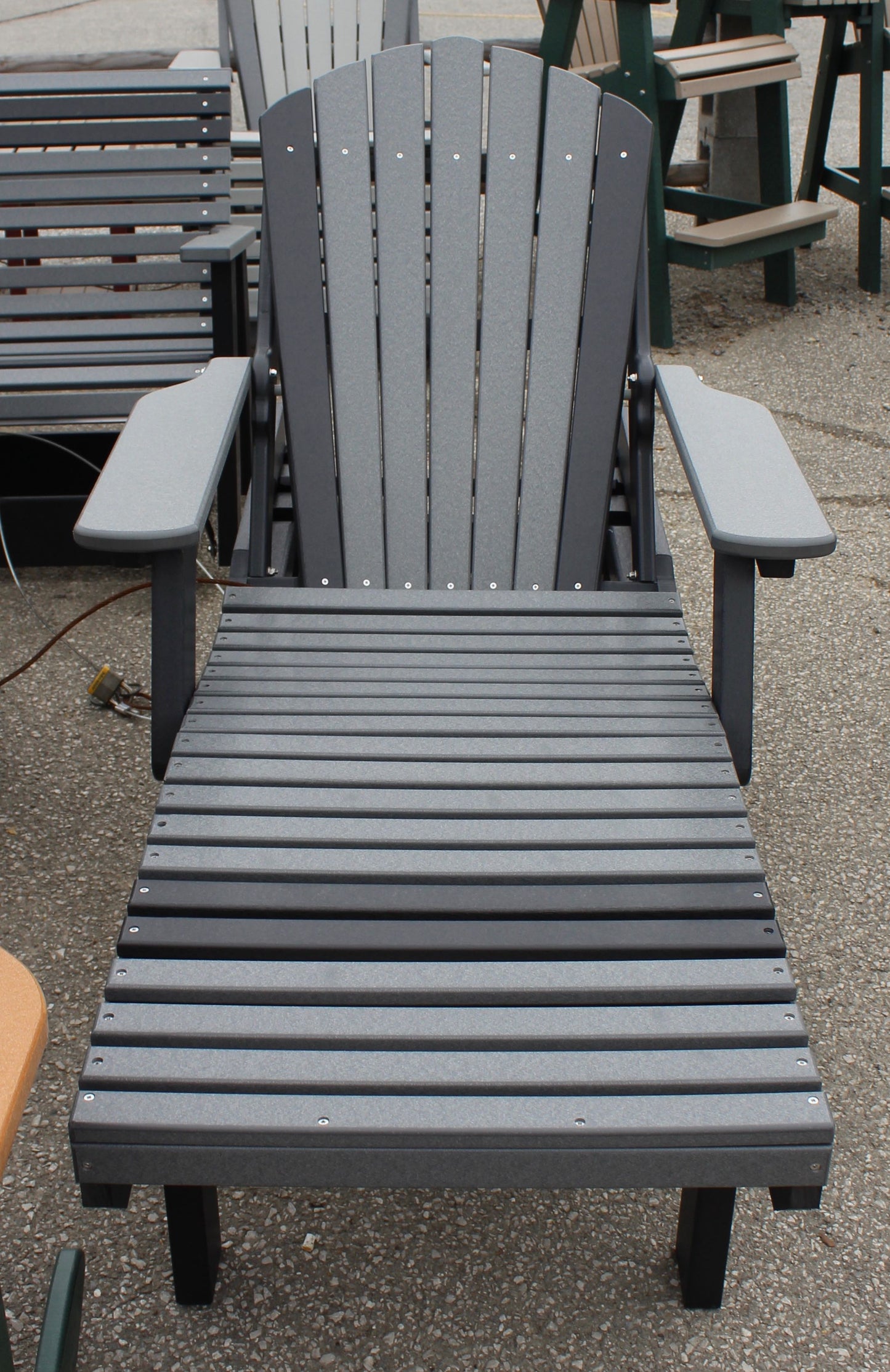 Poly Adirondack Chaise Lounge in Dark Gray on Black