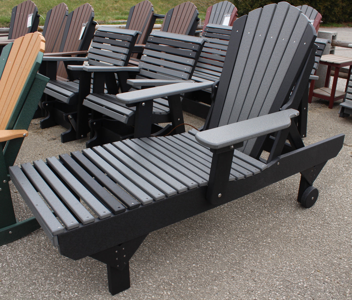 Poly Adirondack Chaise Lounge in Dark Gray on Black
