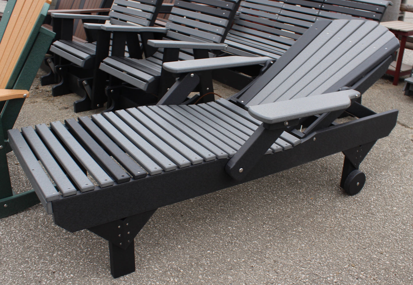 Poly Adirondack Chaise Lounge in Dark Gray on Black