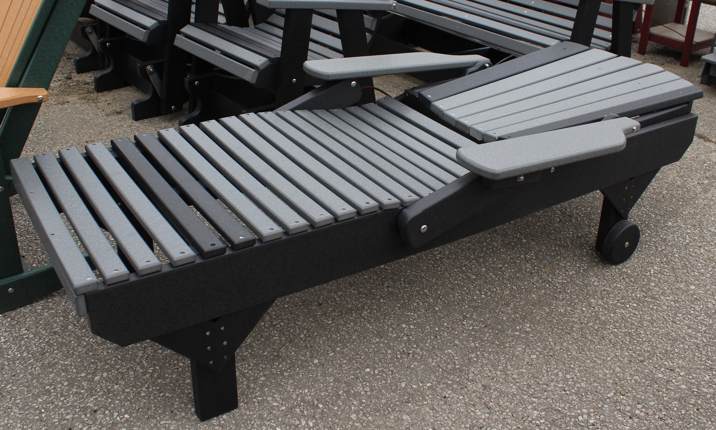 Poly Adirondack Chaise Lounge in Dark Gray on Black