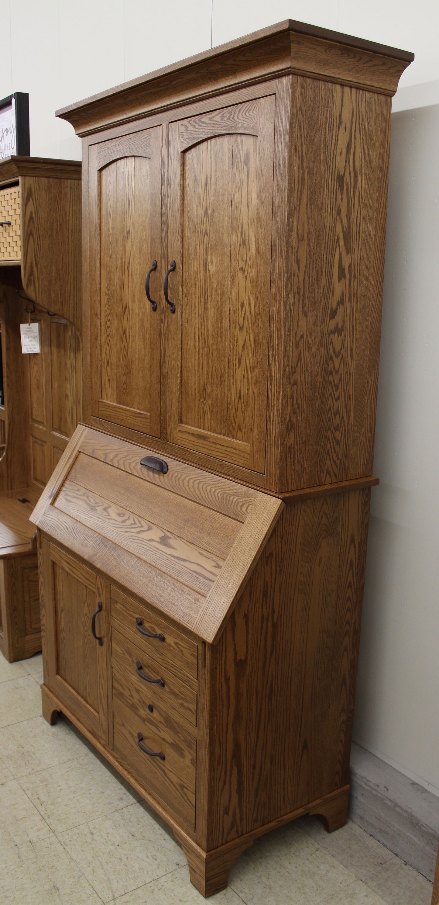 Deluxe Mission Secretary Desk with Hutch Top