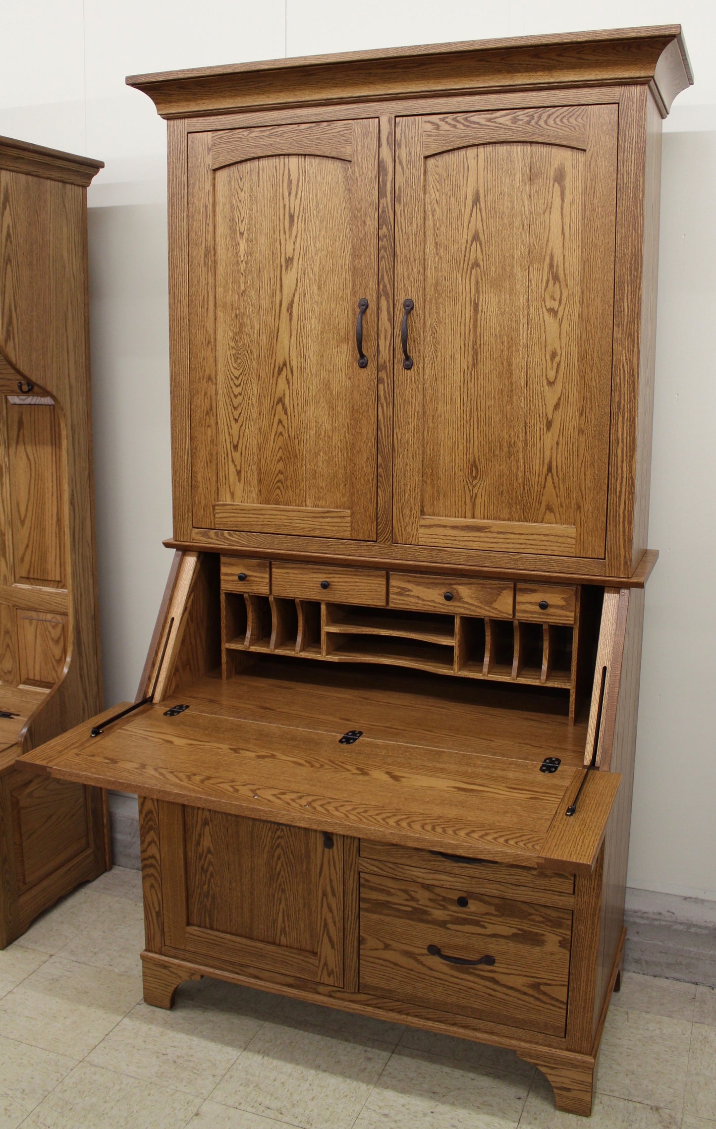 Deluxe Mission Secretary Desk with Hutch Top