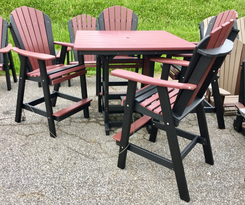 Poly 44″ Square Bar Height Table and Adirondack Chair Set
