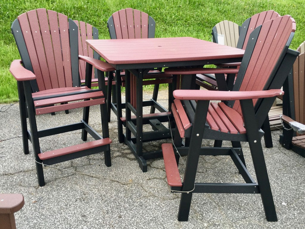 Poly 44″ Square Bar Height Table and Adirondack Chair Set